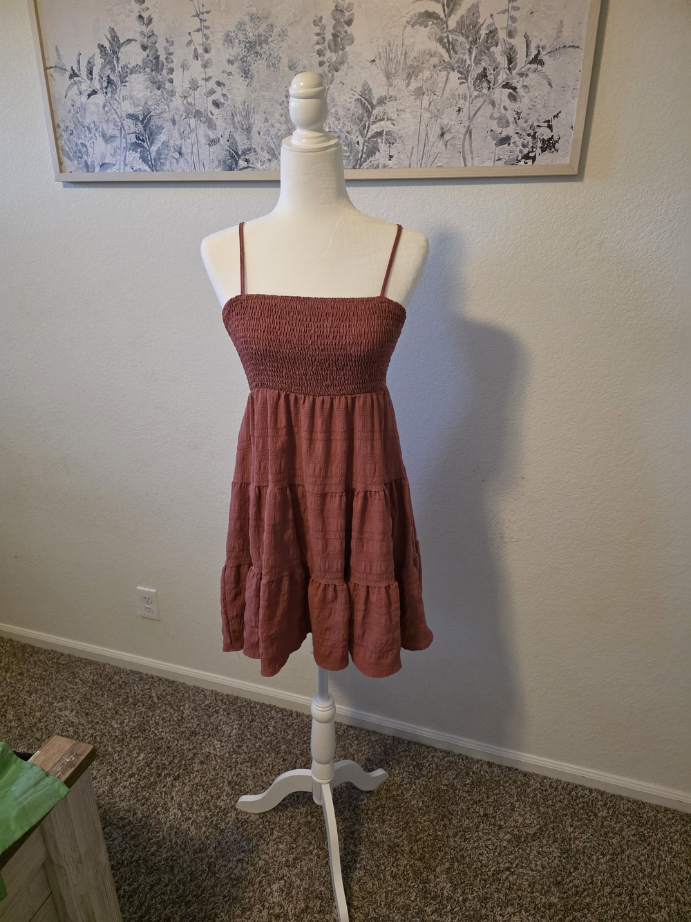SHEIN Dusty Rose Smocked Tiered Spaghetti Strap Mini Dress - Picture 7 of 15